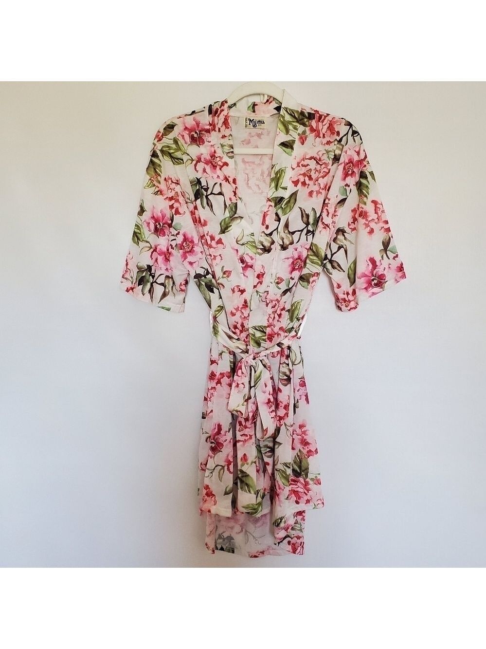 SHOW ME YOUR MUMU 'BRIE' ROBE KIMONO HIGH-LOW FLORAL WHITE PINK WOMENS ONE-SIZE